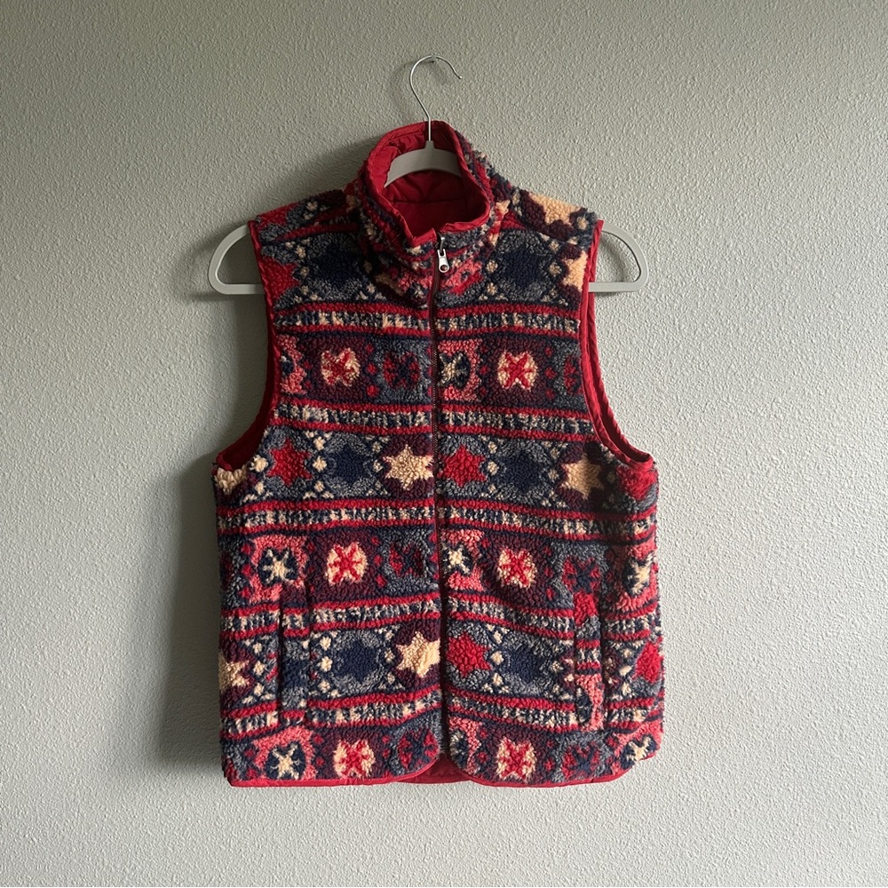 44 Degrees North Colorful Patterned Fleece Reversible Vest Small